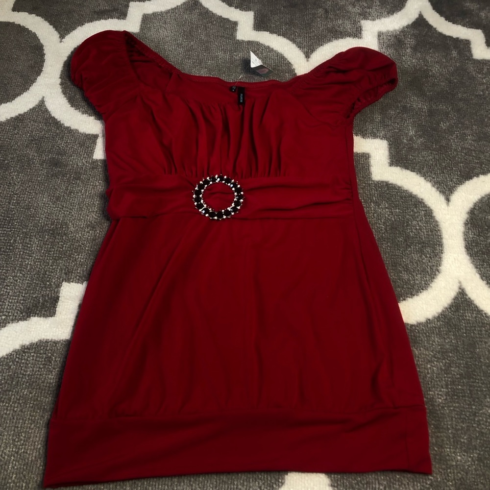 Maurices Blouse Womens Small Embellished Red Top Brooch